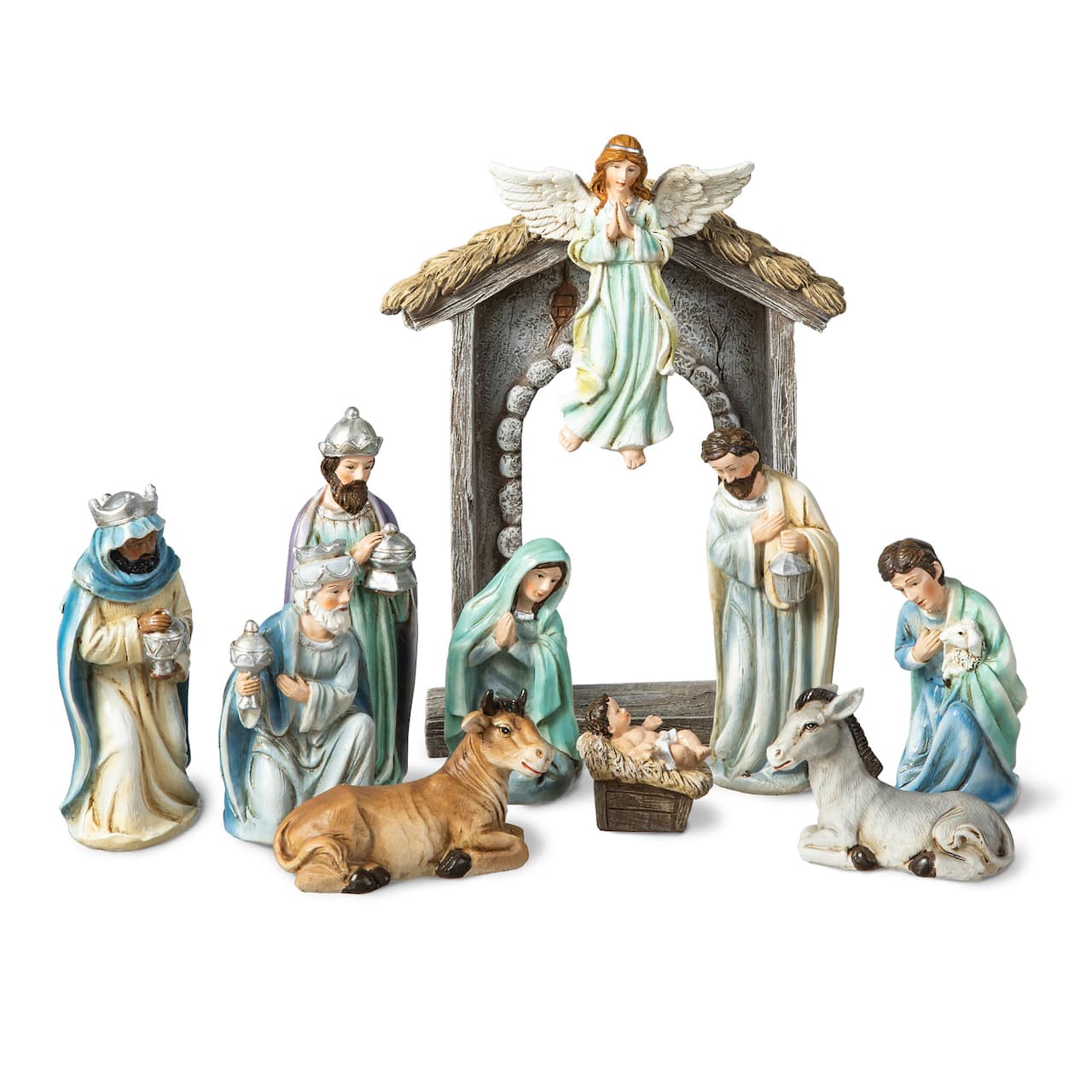 Glitzhome® Deluxe Blue Nativity Figurine Set